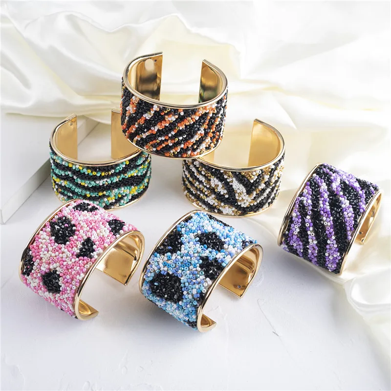 

Colorful America And Europe Beads Width Bangle Bracelets For Women Open Bracelet Fashion Jewelry Engagement Christmas Gift