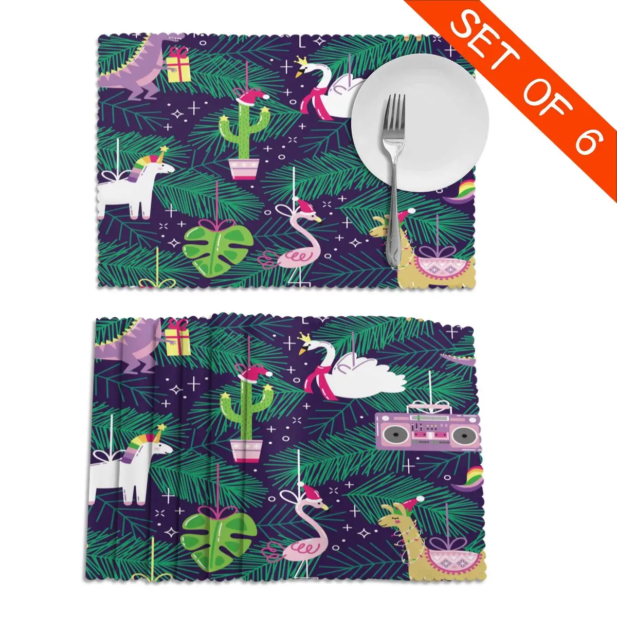 

Tableware Pad Placemats 6 Pcs Table Mat Non-Slip Funny Christmas Ornaments Placemats for Dining Table