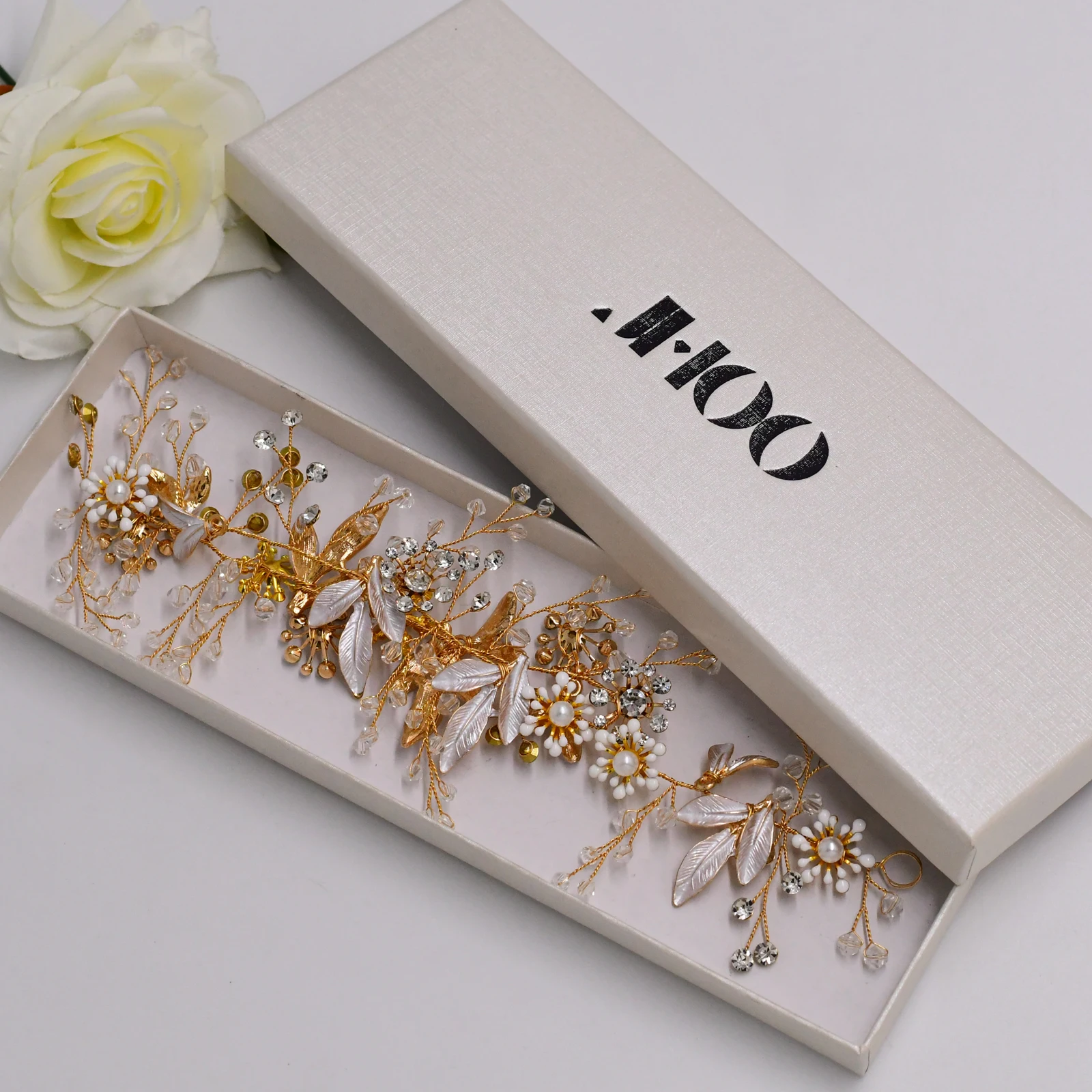 

JHOO Headbands,Wedding Headpieces for Bride Vintage Bridal Hair Clips Alloy Leaf Hair Vines Women Rhinestone Hair Jewelry