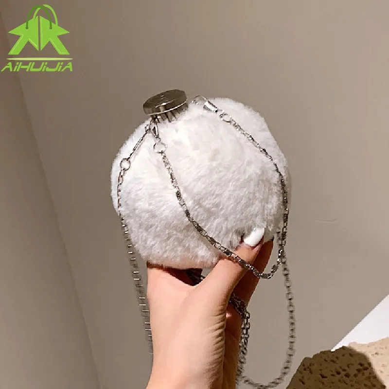 

Новинка 2021, модные женские мини сумки через плечо с цепочкой, женские зимние плюшевые сумки, высокое качество, пушистый чайник, сумка-мессен...