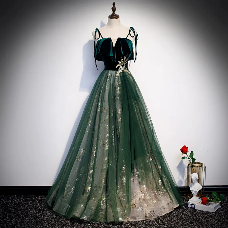 

Зеленое вечернее платье-трапеция, блестящее банкетное платье знаменитости на бретелях, официальное платье для вечеринки, элегантное плать...