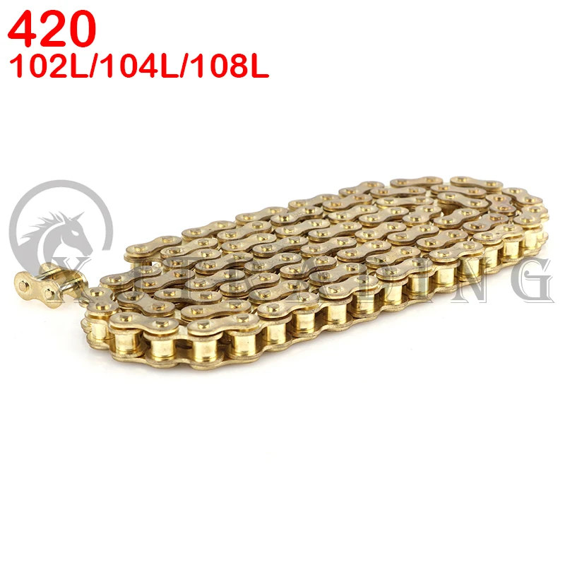 Золото 420 102/104/108 с запонками золото O RING цепи 110 150cc Байк/питбайк золотую цепочку