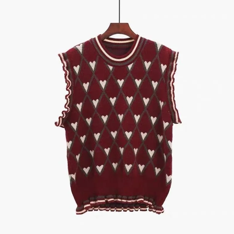 

Love Knitted Vest Women's Casual Sweater Vest New Spring and Autumn Korean Loose Sleeveless Vest Harajuku Sweater