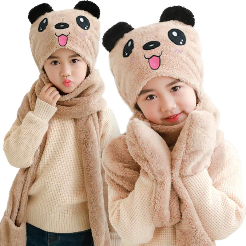 

3 в 1 осень зима дети панда шапка шарф перчатки флис аксессуары От 1 до 13 лет детей