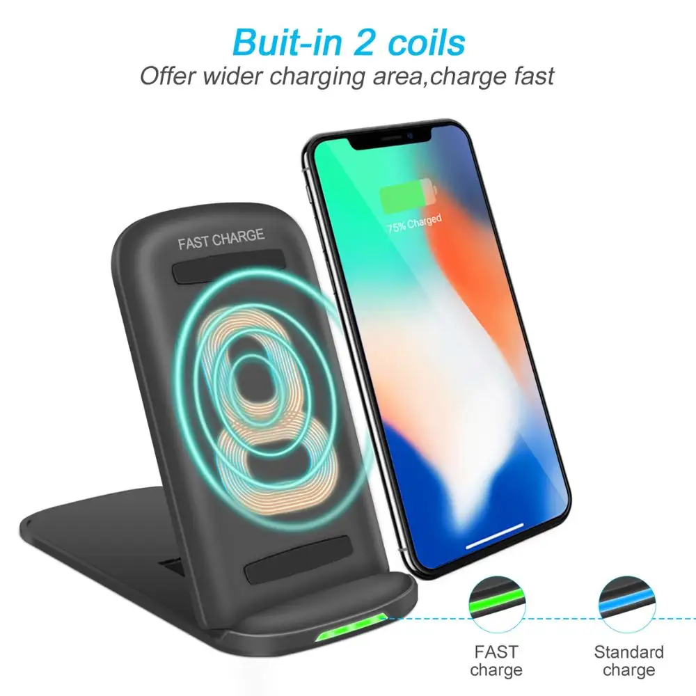 10 Вт Qi Беспроводная зарядная подставка для iPhone 11 Pro X XS MAX быстрая Беспроводная зарядная станция Док-станция для Xiaomi samsung Note 8 9 10
