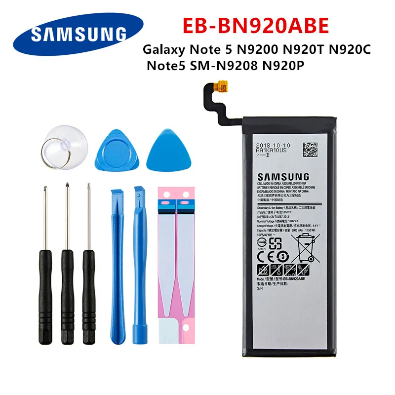 

SAMSUNG Orginal EB-BN920ABE 3000mAh Battery For Samsung Galaxy Note 5 N9200 N920T N920C N920P Note5 SM-N9208 Mobile Phone +Tools
