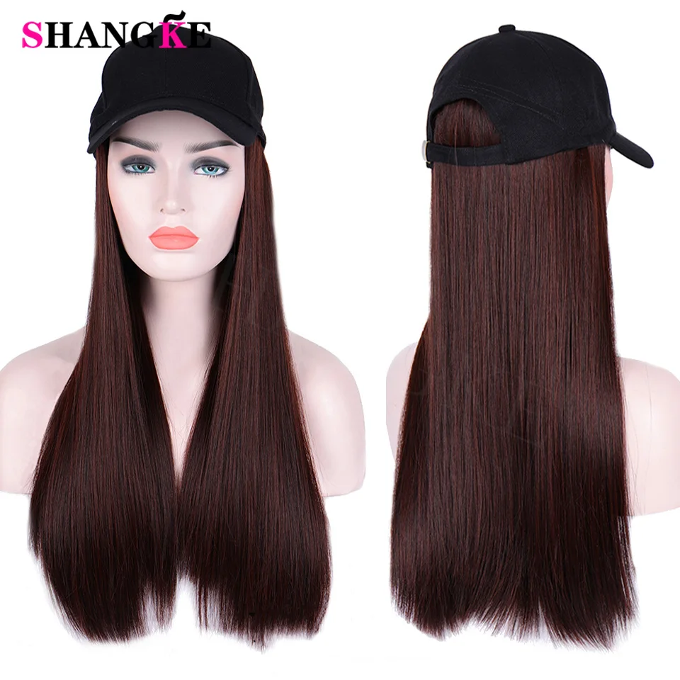 24 дюйма длинные прямые волосы шляпа парик с для женщин Жаростойкие Волокна