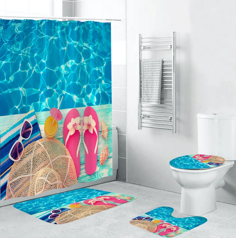 

Дизайнерские занавески для бассейна, набор ковриков для ванной, чехол для туалета, аксессуары для ванной комнаты, набор ковриков для ванной ...