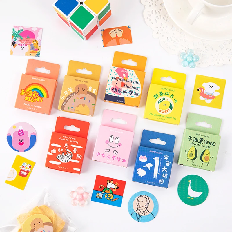 

46pcs Kawaii Cartoon Stickers Boxed Mini Decor Sticker Aesthetic Decorative Ablum Diary Stickers For Children Stationery