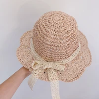 2021 summer straw hats for baby girls breathable lace cap bow beach sun hat wide brim kids travel sunscreen hat sombreros de sol