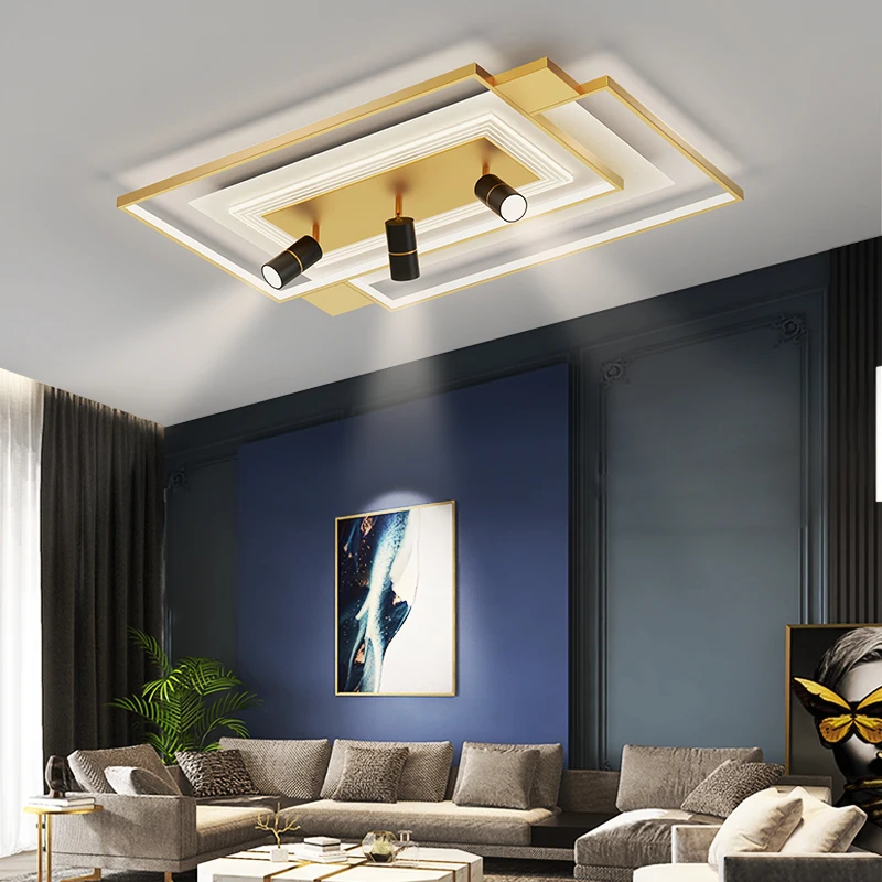 Светодиодная лампа черного/золотого цвета Современная потолочная для гостиной