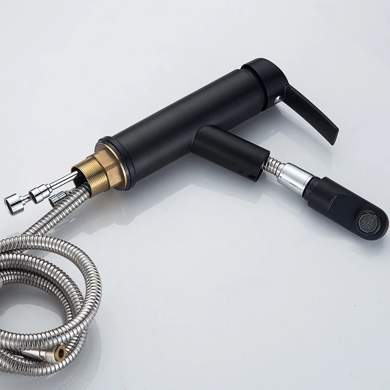 

Bathroom Kitchen Basin Faucet Single Handle Pull Out Spray Sink Tap Hot And Cold Water Sink Mixer Crane Deck Mount Faucets