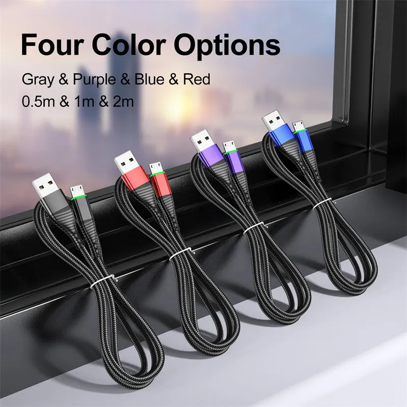 UKGO 3A Fast Charging Micro USB LED Cable QC 3.0 Mobile Phone Cable For Xiaomi Huawei Samsung Data Transmission Cable Wire