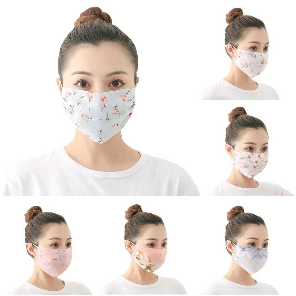 

Headband cubrebocas maski 1PC Women's Chiffon Printed Sunscreen Dust Breathable Mask Face Cover маска на рот бандана maske