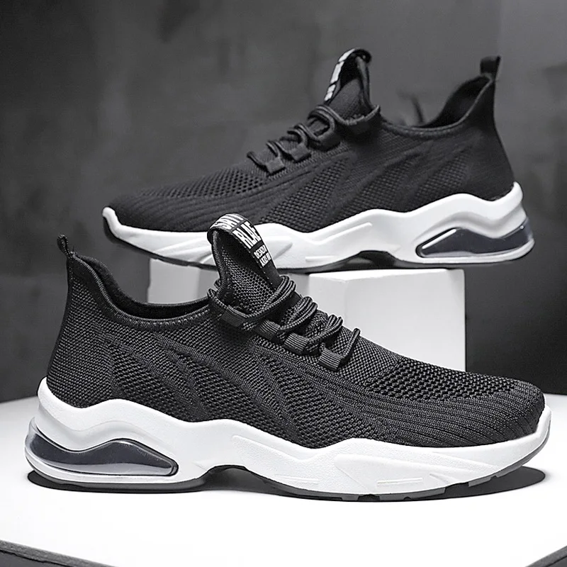 

Sports shoes men's 2020 spring and summer new trendy shoes running shoes soft sole comfortable flying knitted men's shoes