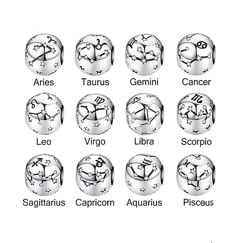 Горячая продажа 12 созвездий зодиака круглые металлические бусины для женщин