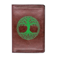 high quality leather vintage tree of life printing travel passport cover id credit card case