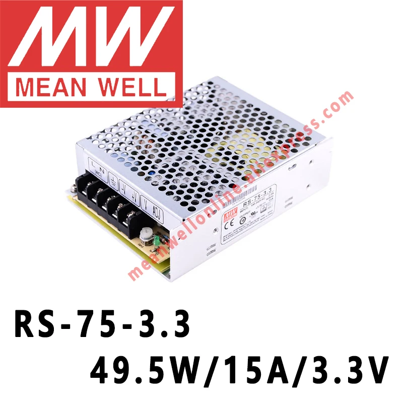 

RS-75-3.3 Mean Well 49.5W/15A/3.3V DC Single Output Switching Power Supply meanwell online store