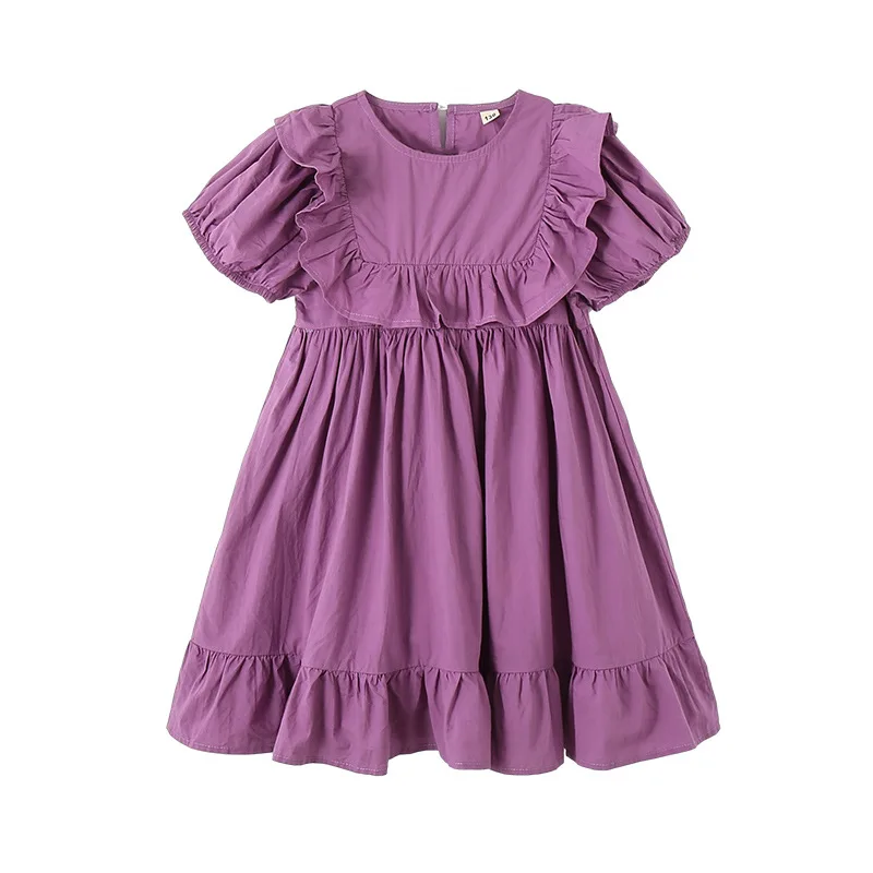 

2021 Summer Short Sleeve Ruffles Dresses For Girls Knee Length Loose O Neck Gowns Kids Dresses Children Sundress Clothing 4-16 Y