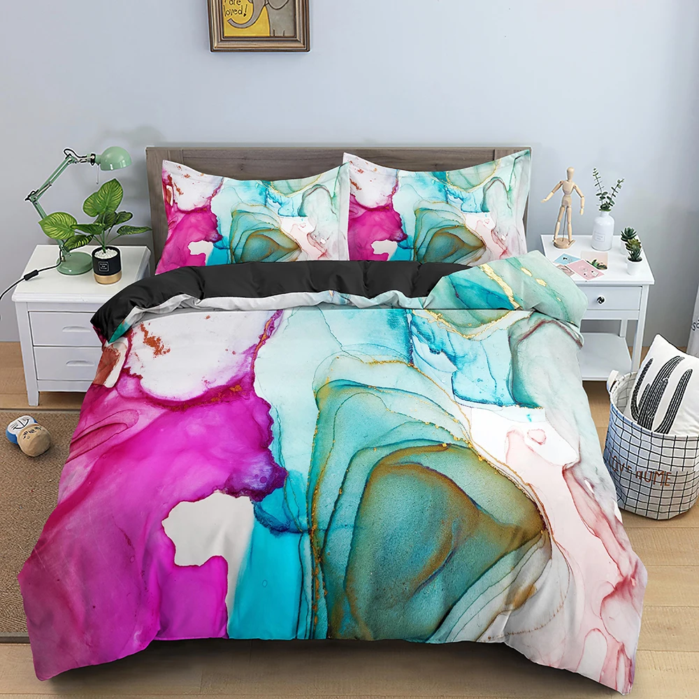 

Marble Bedding Set Color Marbled Printed Duvet Cover Set Polyester Quilt Cover Bedclothes With Zipper Closure Home Textile