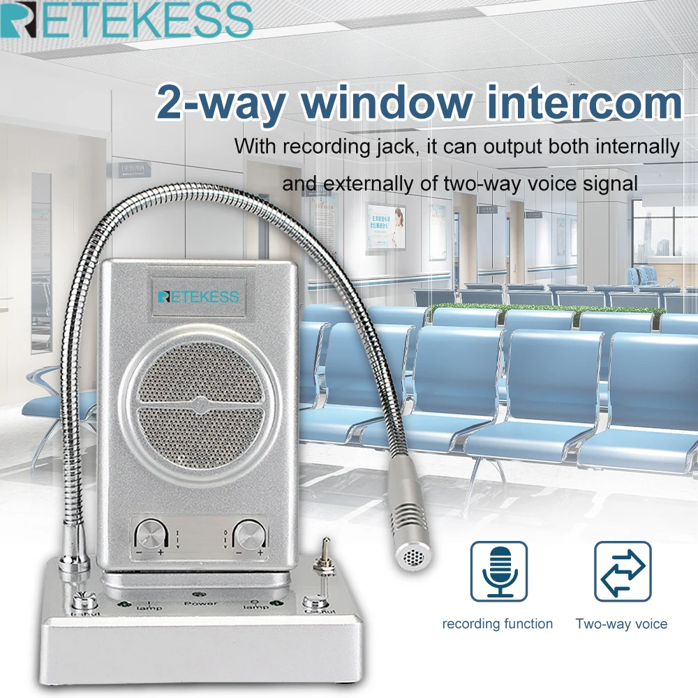 RETEKESS TW102 3W Window Counter Intercom System For Restaurant Bank Office  Dining Hall  Pharmacy 2 Way Counter Voice System