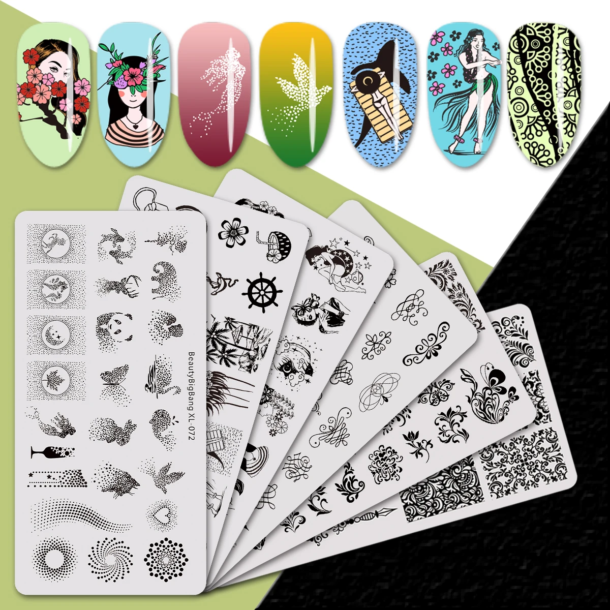 

Набор пластин Beautybigbang для стемпинга ногтей, 6 шт., фотошаблоны для дизайна ногтей с рисунком панды, линий, полосатых листьев