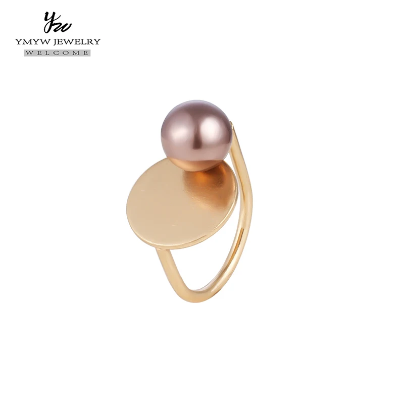 YMYW корейское Модное Элегантное Золотое кольцо с имитацией жемчуга медное