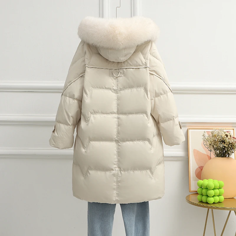 Fitaylor/зимняя длинная куртка с капюшоном и большим натуральным меховым воротником