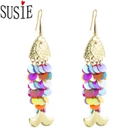 love susie fashion earrings dazzling fish scales mermaid shape jewelery party accessories sequins tassel earrings