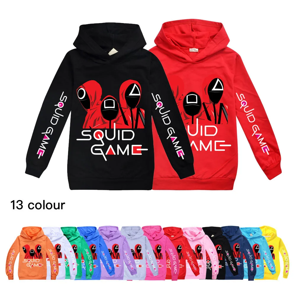 

Осенне-зимняя детская толстовка с капюшоном и принтом игры кальмар, костюм для косплея, футболка с длинным рукавом, детская одежда, повседне...