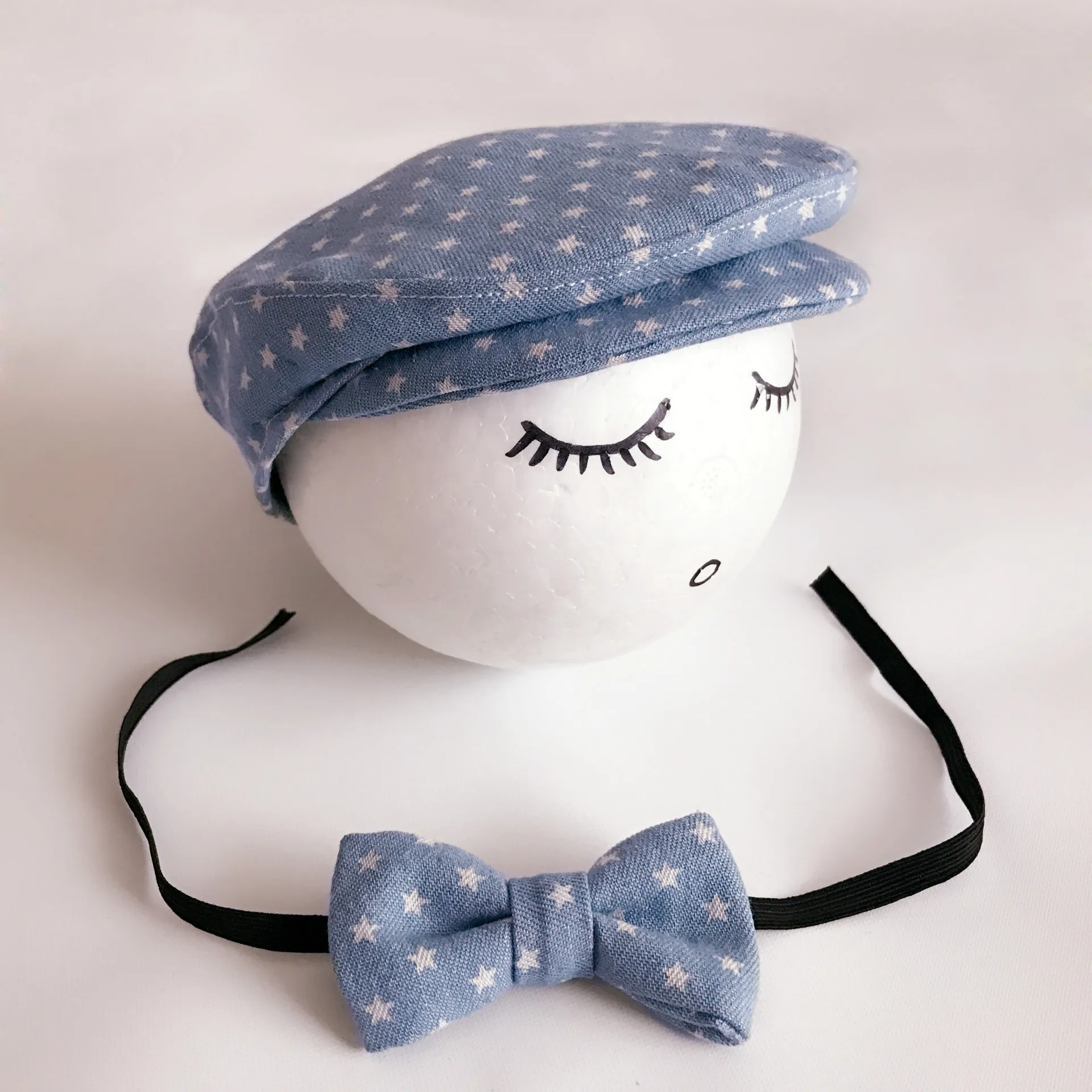 

0-1 Month Baby Child Hat And Bow Tie 2-Piece Set All-match Photography Props Cartoon Photo Cap Newborn Photography ClothingLB669