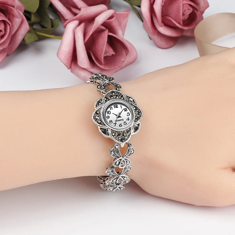 

REVELRY Luxury Antique Silver Wrist Watch Turkish Rhinestone Bracelet Watches Women Vintage Geneva Designer Quartz Watch Womens