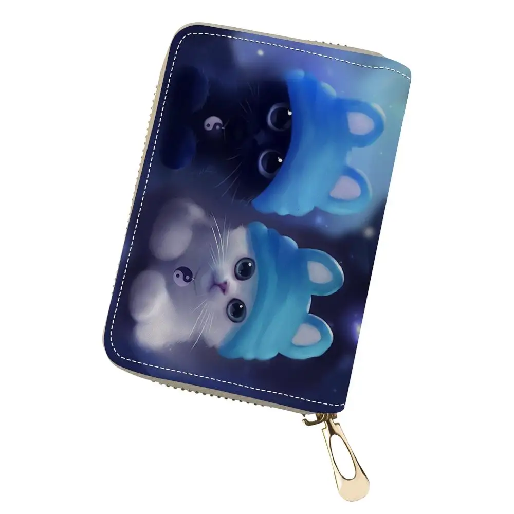 

HaoYun Women PU Leather Business Card Holder Fantasy Cats Pattern Girls Money Purse Bags Kawaii Animal Design Mini Cluth Wallets