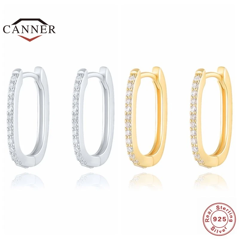 Женские круглые серьги-кольца CANNER, из стерлингового серебра 100% пробы с фианитами, серебро 925 пробы, 925