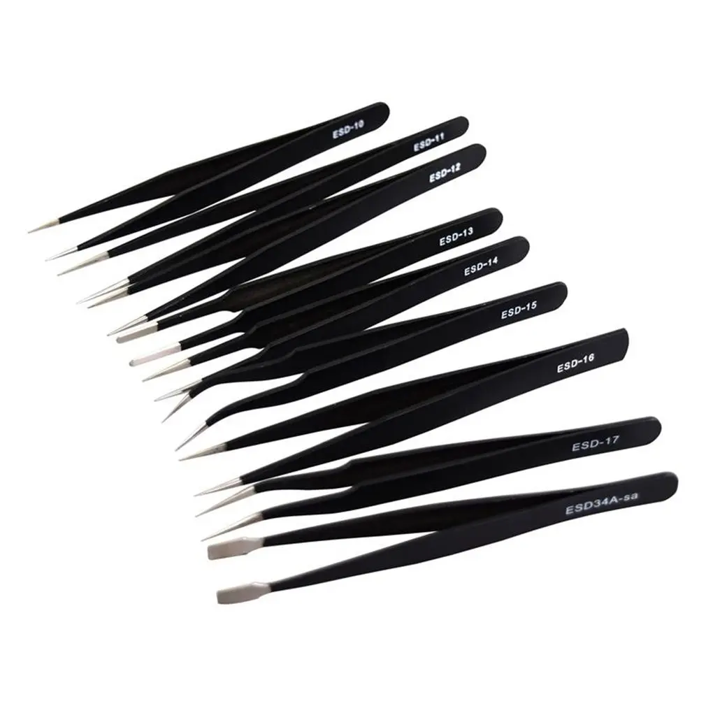 

9Pcs/Set ESD Stainless Steel Tweezers Kit Precision Anti-static Maintenance Tools For Electronics Jewelry Phone Repairing