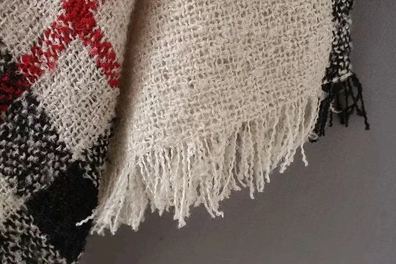 

20 Year Autumn And Winter New Style Western Style Turtle-Neck Pullover Fashion Plaid Tassled Loose-Fit Women's Cape Knit Sweater