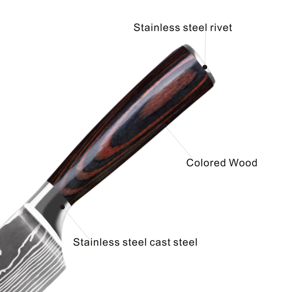 9 шт наборы шеф-ножей дамасский узор 7cr17 Нержавеющая сталь Кухня складной