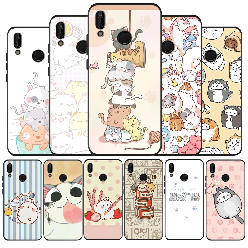 Kawaii Molang мультфильм аниме кот Рисунок черный мягкий силиконовый чехол для