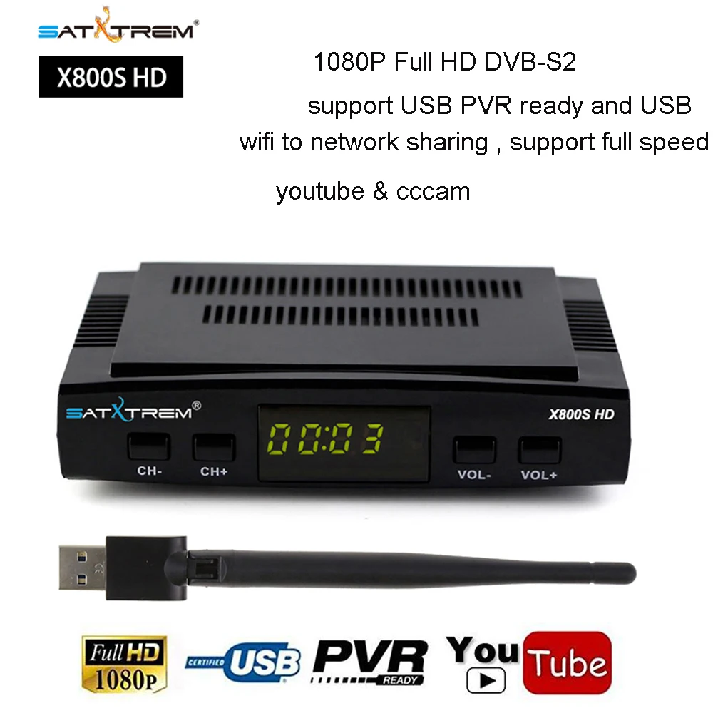 Satxtrem X800s HD спутниковый ресивер с USB Wifi и бесплатно 1 год Cccam Oscam Германия цифровой спутниковый ресивер рецептор Azamerica