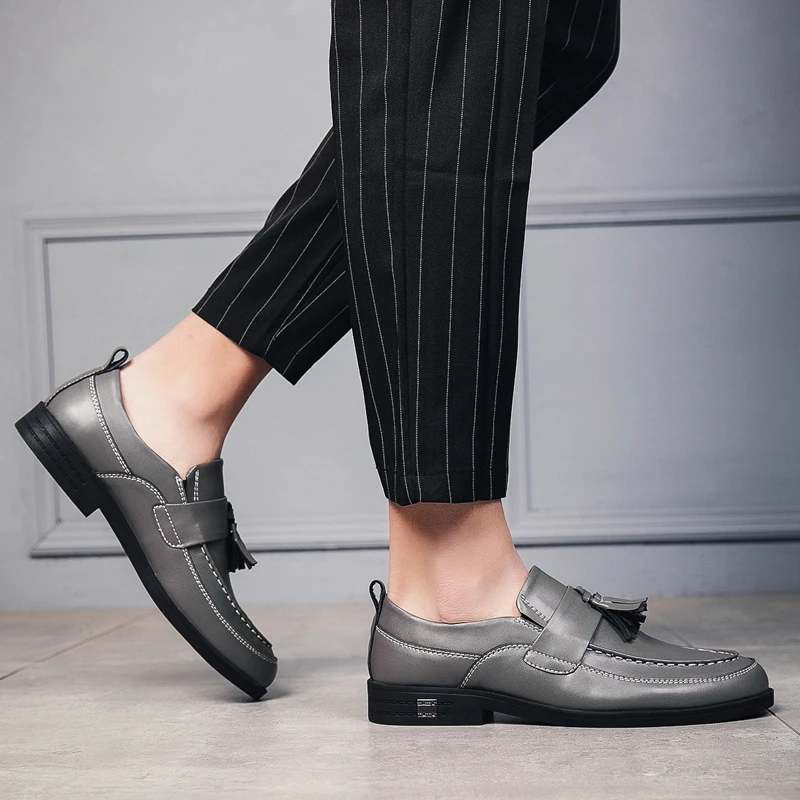 Лоферы роскошные мужские кожаные туфли без шнуровки повседневные на плоской