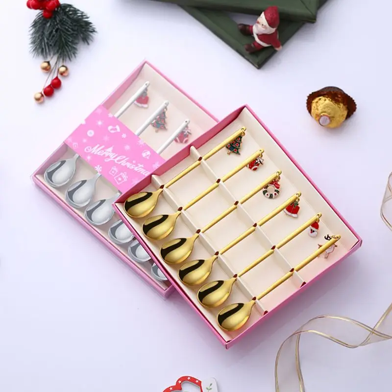 

6pcs Stainless Steel Christmas Coffee Spoon Ice Cream Soup Sugar Dessert Mixing