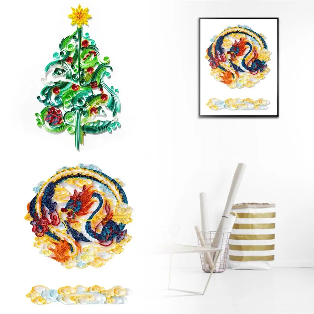

Quilling Paper Paper Filigree Painting Kit Creative Drawings Christmas Tree Chinese Pattern Paper Quilling Kits Quilling Craft F