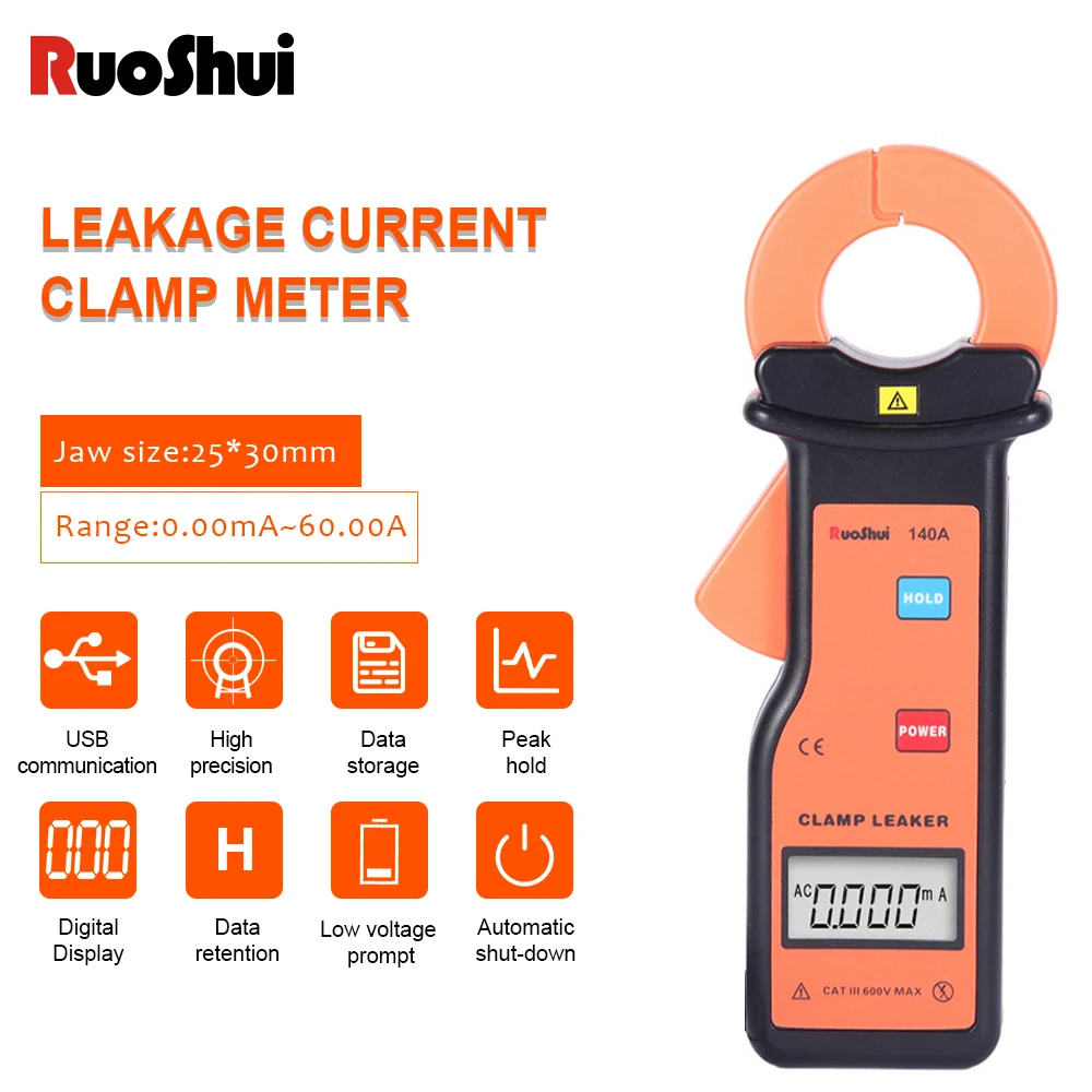 RuoShui 140A Digital Clamp Leaker High Accuracy Leakage Current Clamp