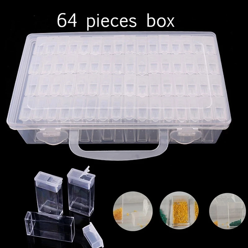 PDMDOG-caja de almacenamiento de diamantes, contenedor de 64 piezas, soporte de pintura de diamantes de pl&aacute;stico, nuevos accesorios de pintura-0