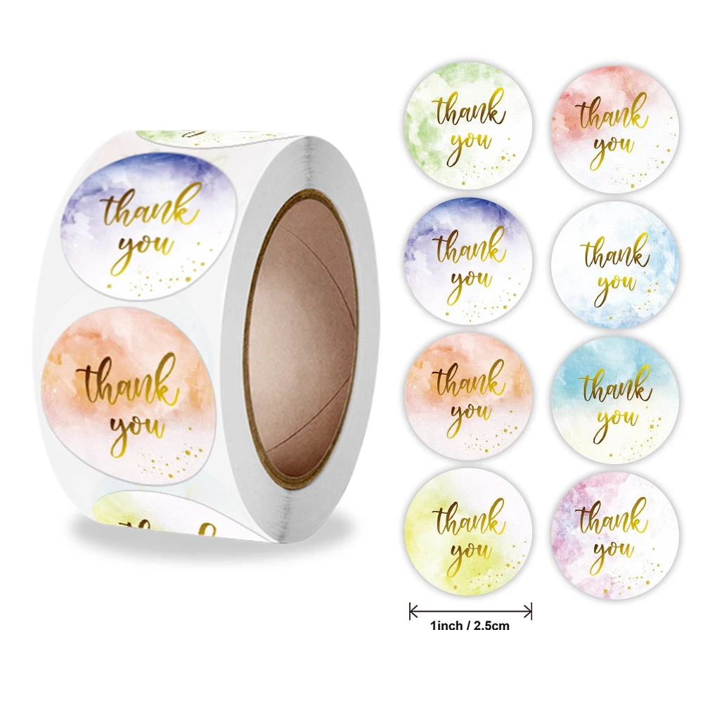 

500Pcs/Roll 2.5cm Flowers Wedding Party Decoration Thank You Sticker Gift Box Label Sticker Printing