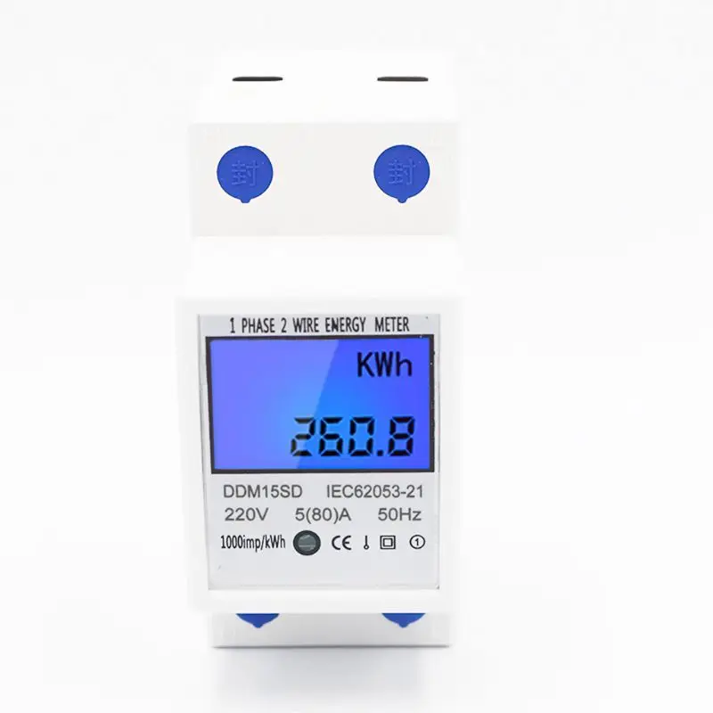 Однофазный 2 провода Din Rail 5(80A) измеритель электроэнергии монитор DDM15SD с ЖК