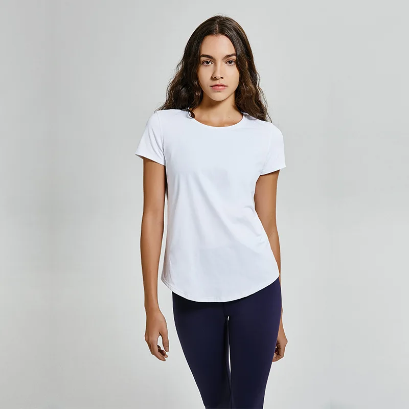 DQD19031 white UVINI, облегающие, обнаженные на ощупь ткани, для спортзала, фитнес-футболки, женские, с круглым вырезом, простые, спортивные, для бега, рубашки с коротким рукавом, классические топы - Цвет: DQD19031 white