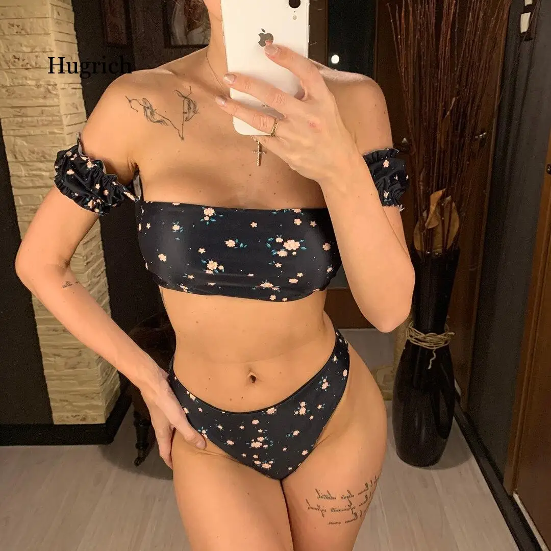2021 Цветочное платье с открытыми плечами женский купальник бикини Для женщин из