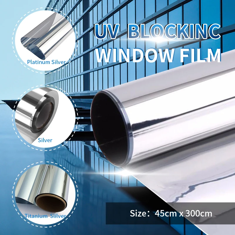 

Sunice Silver One Way Mirrored Window Tint Film Decorative Building Window Film UV Reflective Privacy Glass Sticker 45cmx300cm