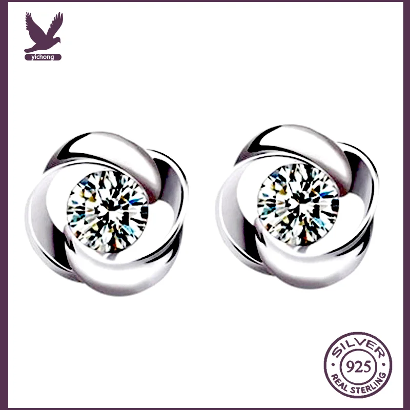 

2021 Newest серьга Fashion Korean Style Jewelry Silver Cubic Zircon Rose Shaped Stud Earrings for Women Lovely Studs for Lady